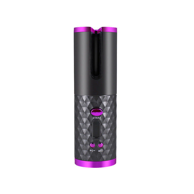 Rizador de pelo automático inalámbrico en color negro con detalles magenta